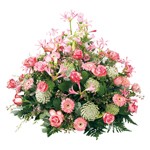 Offrir des fleurs > Voici un coussin o� la douceur du rose pastel domine. Une cr�ation pleine de gr�ce pour parcourir l`�ternit�.