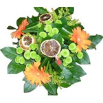 Bouquet rond avec tranche d'orange, gerbera et autres fleurs de saison � partir de 30 �