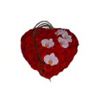 Entierement recouvert de roses en t�te � t�te, ce coeur est r�hauss� de quelques fleurons d orchid�es et d un feuillage l�ger