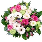 Dans les tons de vert, blanc et rose, voici un bouquet doux et rafra�chissant pour toutes les circonstances. A partir de 30�