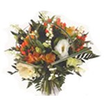 Bouquet rond saumon�, rouge, jaune