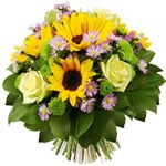 La splendeur du tournesol  Nous vous proposons ici un bouquet o� le charme du tournesol se r�v�le avec �l�gance. Delft est g�n�reux et subtil.  Voici  une cr�ation qui sublimera de son �clat votre int�rieur.  Le conseil du Fleuriste  Coupez les tiges en biseaux et changez l�eau du bouquet tous les 2 ou 3 jours.