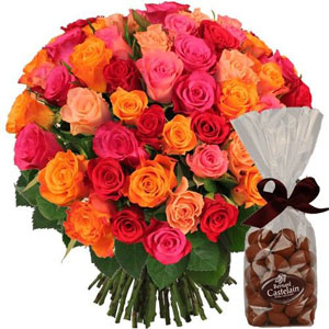 30 ROSES VARIEES + AMANDES