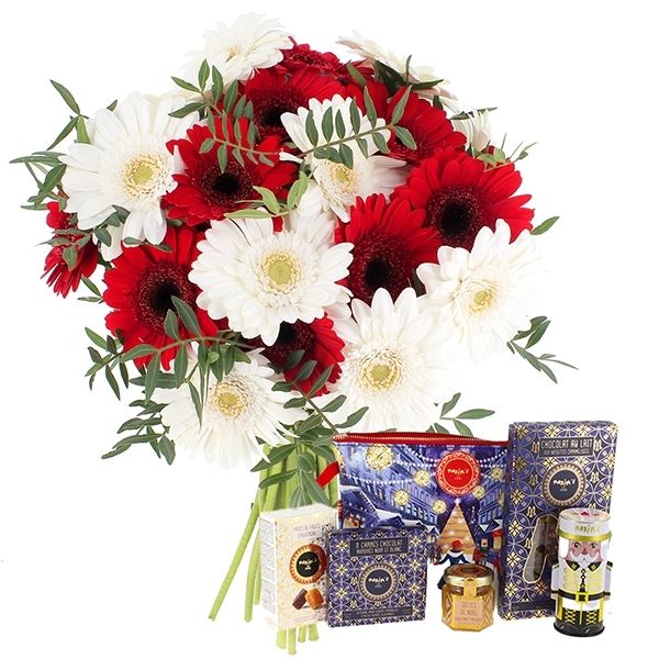 Fleurs et cadeaux BOUQUET 20 GERMINIS ROUGES ET BLANCS + TROUSSE