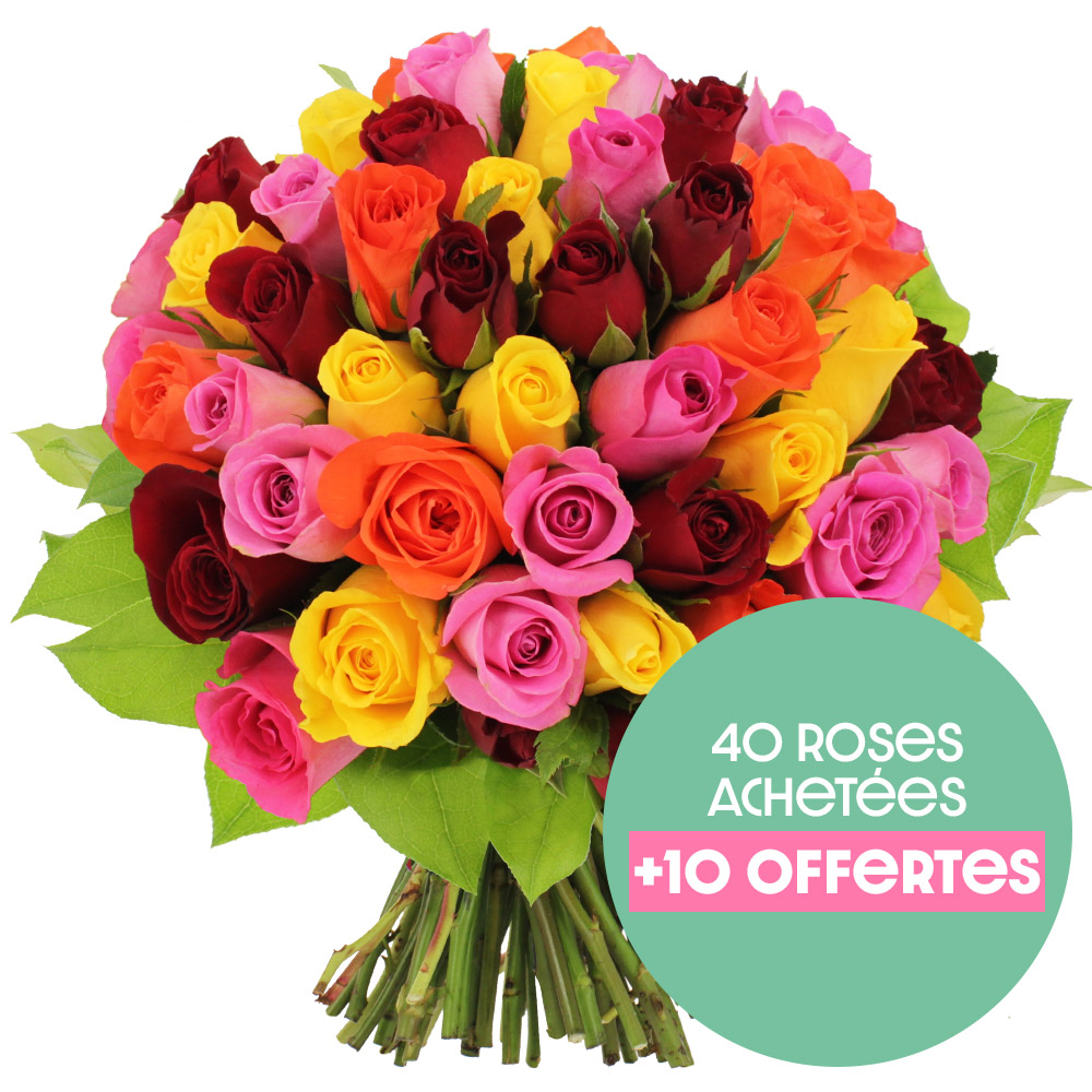 Une Brassée De Roses Multicolores