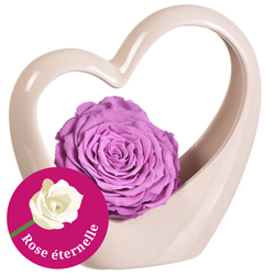 MINI COEUR CERAMIQUE ROSE + ROSE STABILISEE PARME MINI COEUR CERAMIQUE ROSE + ROSE STABILISEE PARME