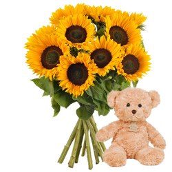 BOUQUET DE TOURNESOLS OURS BRUN