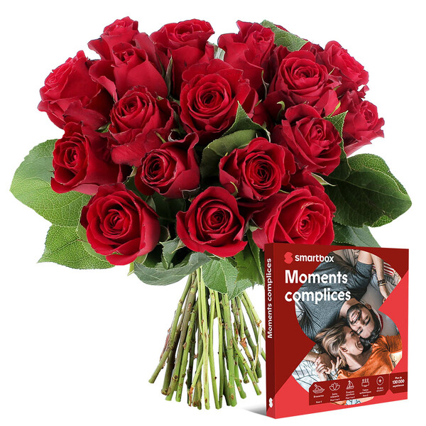 Fleurs et cadeaux BOUQUET DE 15 ROSES ROUGES + SMARTBOX