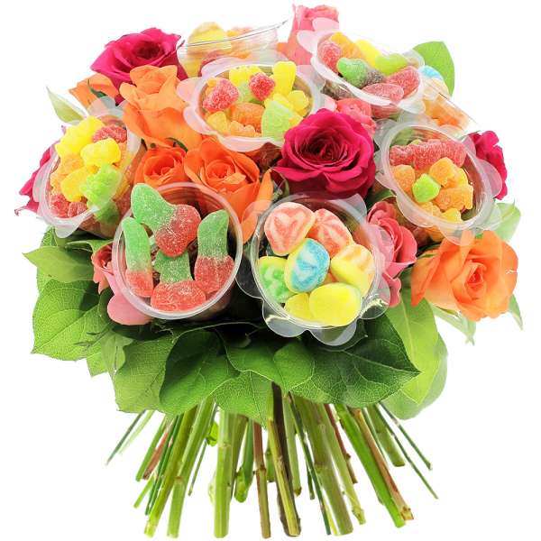 Beau Bouquet de bonbons composé de bonbons de la marque célébration.