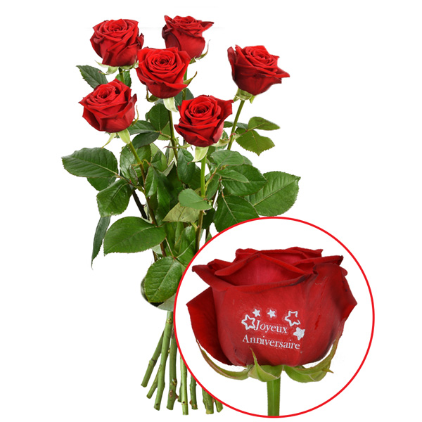 Bouquet de roses 5 + 1 ROSE MARQUEE JOYEUX ANNIVERSAIRE 60CM