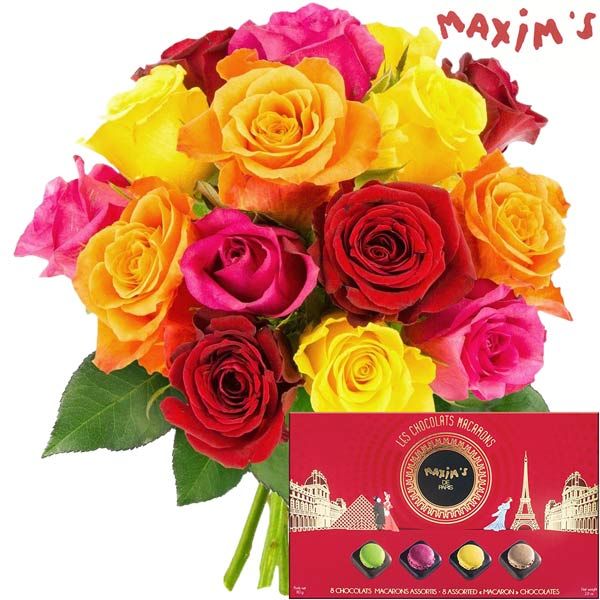 Cadeaux Gourmands 15 ROSES MIX + COFFRET MACARON