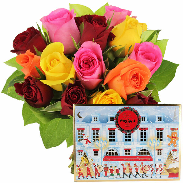 Cadeaux Gourmands 15 ROSES MULTICOLORES + CALENDRIER MAXIM'S
