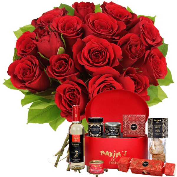 Fleurs et cadeaux 15 ROSES ROUGES + COFFRET FEERIE DE L'AVENT