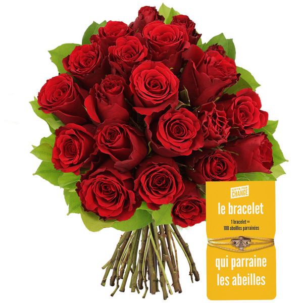 Cadeaux insolites 20 ROSES ROUGES + BRACELET ABEILLE