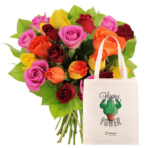 Cadeaux insolites 20 ROSES MULTICOLORES + TOTE BAG