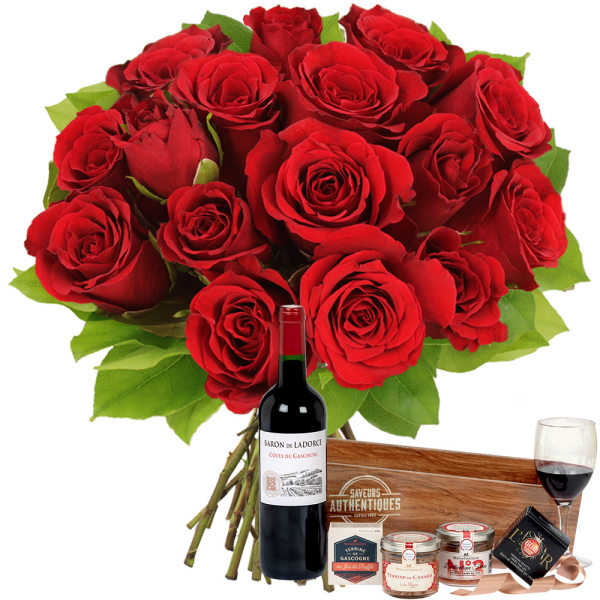Fleurs et cadeaux 15 ROSES ROUGES + SAVEURS AUTHENTIQUES