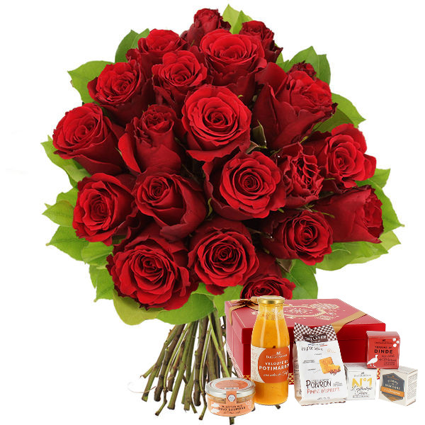 Fleurs et cadeaux 20 ROSES ROUGES + COFFRET GUIRLANDE