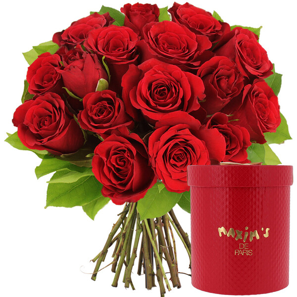 Fleurs et cadeaux 15 ROSES ROUGES + COFFRET POMME D'AMOUR