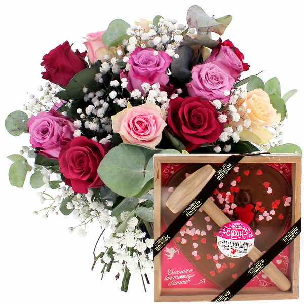 Fleurs et cadeaux FLEUR DE ROSE + CHOCOLAT À CASSER COEUR