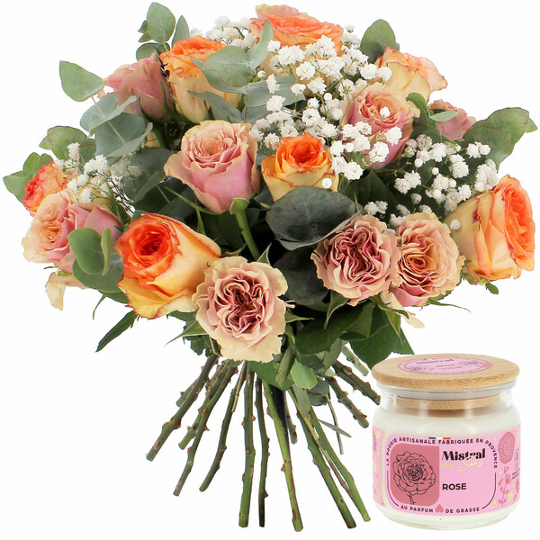 Fleurs et cadeaux RENAISSANCE + BOUGIE SENTEUR ROSE