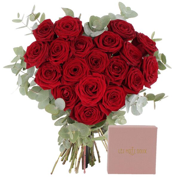 Fleurs et cadeaux COEUR DE ROSES ROUGES + BRACELET AMOUR