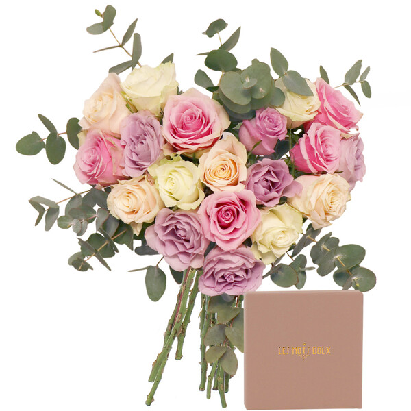 Fleurs et cadeaux COEUR DE ROSES PASTEL + BRACELET MAMAN