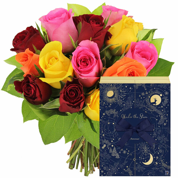 Fleurs et cadeaux 15 ROSES MULTICOLORES + CALENDRIER AVENT