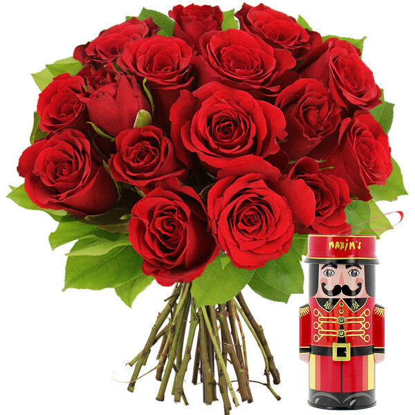 Fleurs et cadeaux BOUQUET DE 15 ROSES ROUGES + GROOM MAXIM'S