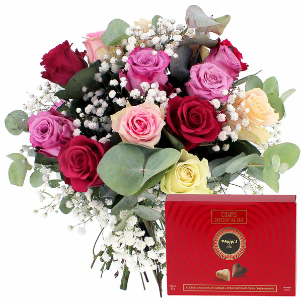 Fleurs et cadeaux FLEUR DE ROSE + 8 CŒURS MAXIM'S