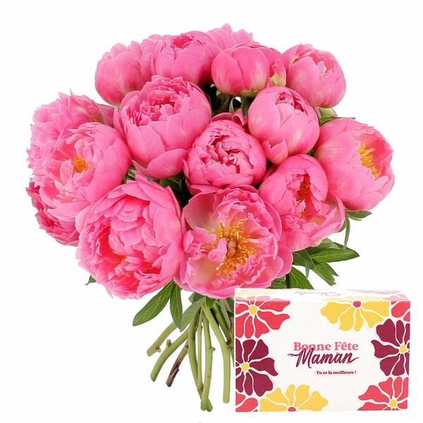 Fleurs et cadeaux 15 PIVOINES + BISCUITS MAMAN