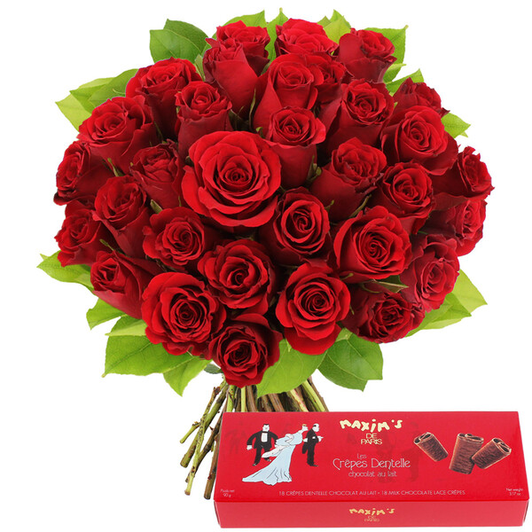 Fleurs et cadeaux 30 ROSES ROUGES + CREPES DENTELLE MAXIM'S