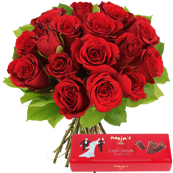 Fleurs et cadeaux 15 ROSES ROUGES + CREPES DENTELLE MAXIM'S