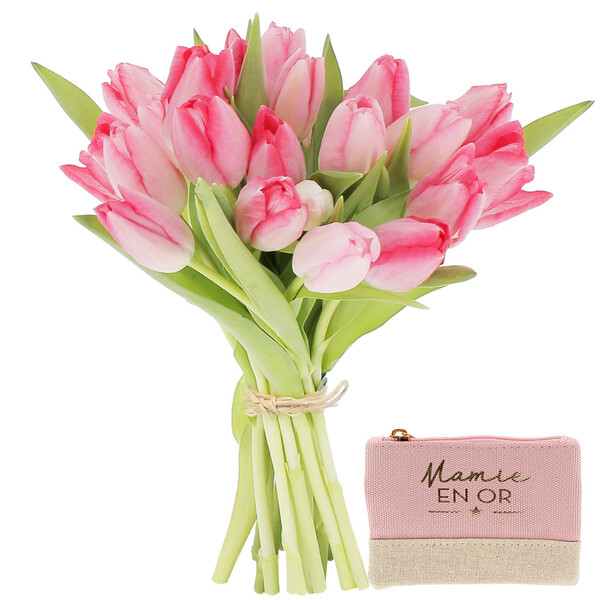 Fleurs et cadeaux 20 TULIPES ROSES + PORTE MONNAIE