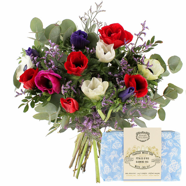 Fleurs et cadeaux BOUQUET DE 15 ANEMONES + TROUSSE IRIS