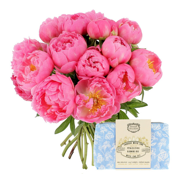 Fleurs et cadeaux 15 PIVOINES + TROUSSE IRIS