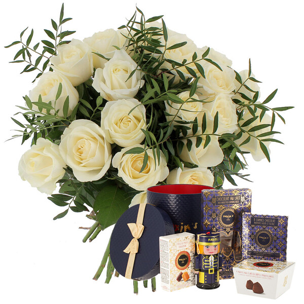 Fleurs et cadeaux 20 ROSES BLANCHES + COFFRET RÉVEILLON