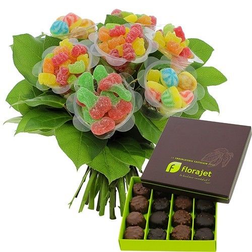 Fleurs en chocolat : Bouquet Gourmand en chocolat et bonbons