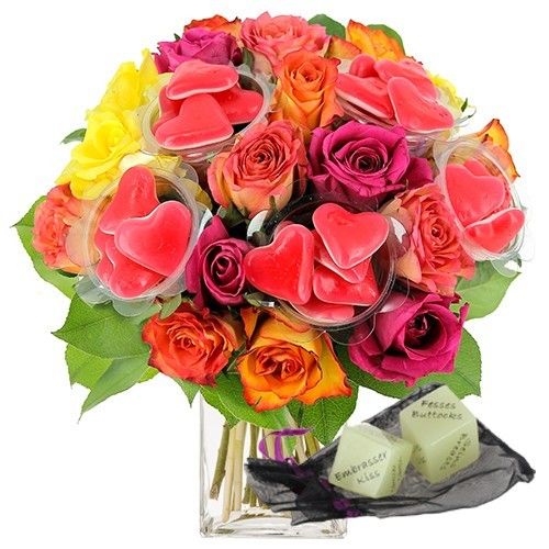 Bouquet de roses 20ROSES MULTI+10COEURS ROUGES+DES SEXY