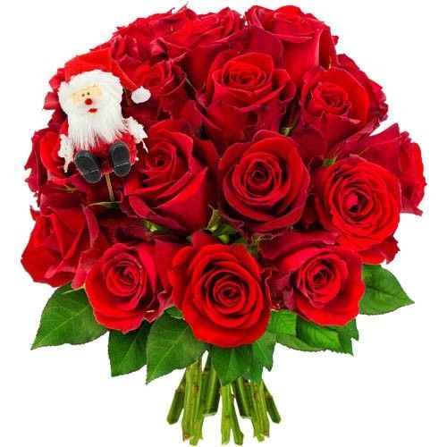 Cadeaux insolites 20 ROSES ROUGES + PERE NOEL