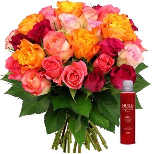 Cadeaux Sexy 30ROSES MULTI+HUILE MASSAGE